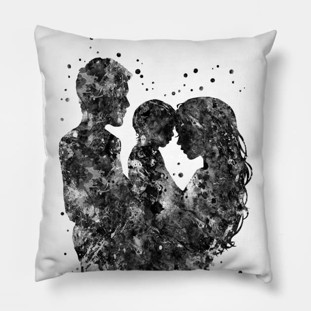 Mother father and son, family Pillow by RosaliArt