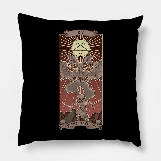 The Devil Tarot Card XV Pentagram Goth Vintage Pagan Wicca Pillow by TellingTales