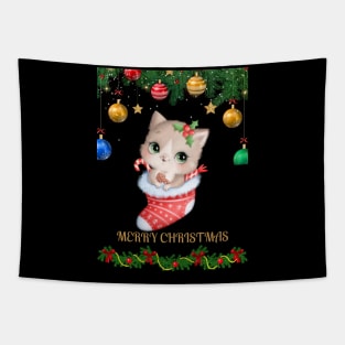 MERRY Christmas cat design Tapestry