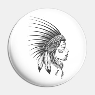 Girl Face in Indian Tribe Feather Bonnet with Warrior Makeup Pin