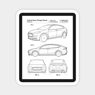 Tesla Model S Patent - Tesla Art - Black And White Magnet