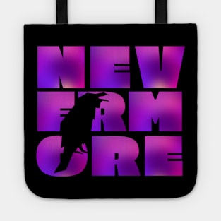 NEVERMORE in large psychedelic purple block letters + raven cut-out - famous Edgar Allan Poe quote Tote