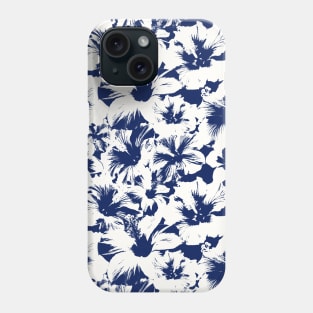 Hibiscus Flowers Tropical Blue and White Pattern Phone Case