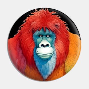 Thailand's Orangutans: Multicolored Orangutan Charm on a Dark Background Pin