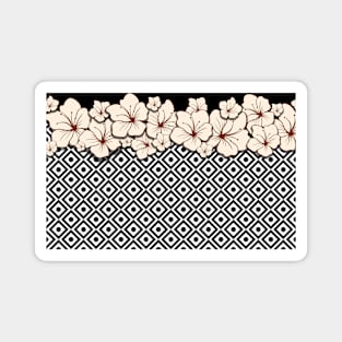 Black and White flower pattern Magnet