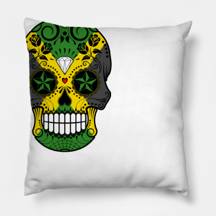 Jamaican Flag Sugar Skull with Roses Pillow