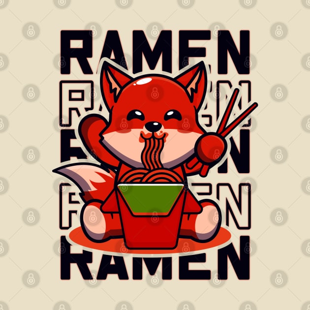 Fox with Ramen, Kawaii Cute Japanese noodles design by laverdeden