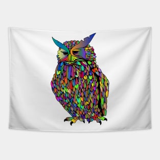 Owl Colorful Feather Tapestry