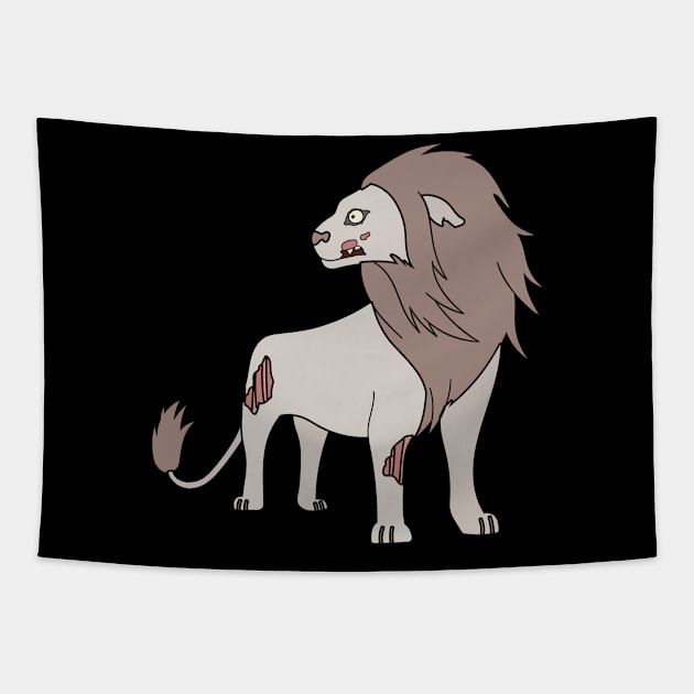 Zombie Lion Cartoon // Funny Halloween Zombie Tapestry by SLAG_Creative