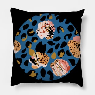 Modern abstract rose and leopard texture blue Pillow