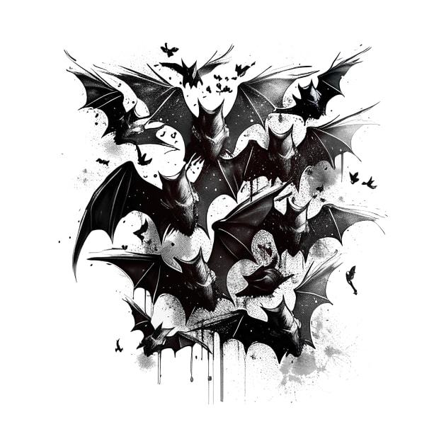 Flock of Bats Gothic Vampire Art by Dragonfly Tees