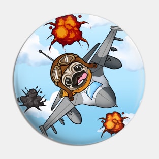 Pugtop Gun: The High-Flying Jet Fighter Pug Pin