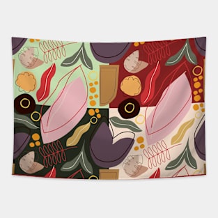 Random Colored Shapes And Flowers Illustration Tapestry