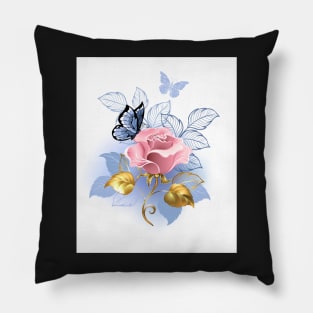 Pink Roses with Butterflies Pillow