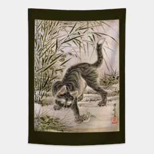 Cat catching a frog Tapestry