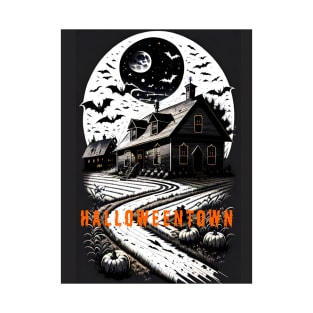 Halloweentown, house, scary, cornfield, bats T-Shirt