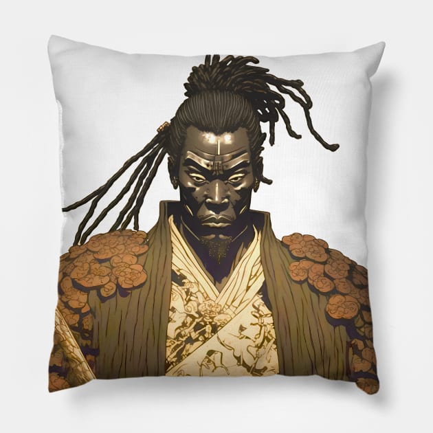 Yasuke the Black Samurai in Feudal Japan (1579) No. 1 Pillow by Puff Sumo