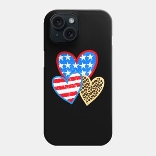 Summer Fashion 4th Of July Leopard American Flag Heart Phone Case