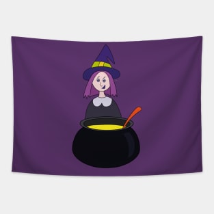 Little Witch Halloween Cauldron Tapestry