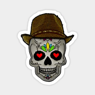 Fedora Hat Day of the Dead Halloween Skull Magnet