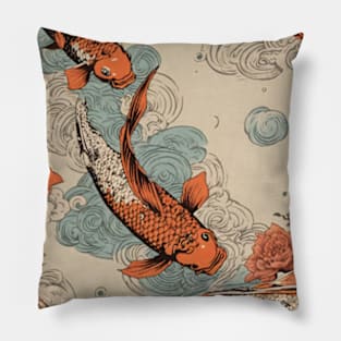 vintage koi fish japanese art Pillow