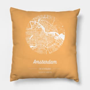 City map in golden yellow: Amsterdam, The Netherlands, with retro vintage flair Pillow