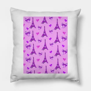 Girly Eiffel Tower Pattern in Watercolours Purple Background Pillow