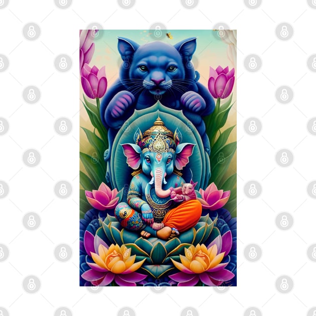 Baby Ganesh sitting on lotus flower with cougar by mariasshop