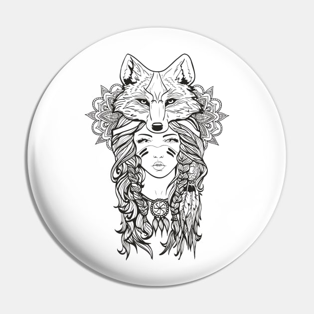 girl and fox ornamental indian design Pin by TOTEM clothing