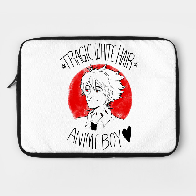 Tragic White Hair Anime Boy Black Font Fanart Laptop Case