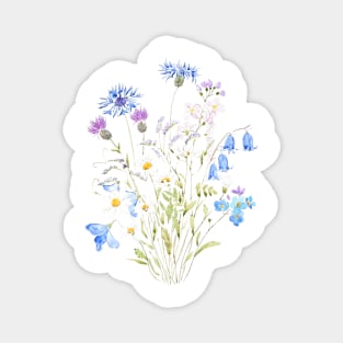 white, blue and orange wildflowers Magnet