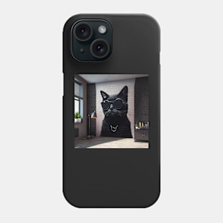 Ai generated black cat wearing sunglasses, painted onto a wall, Expressive Art Sticker Phone Case