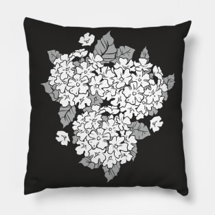 Hydrangea flowers. Black and white floral pattern Pillow