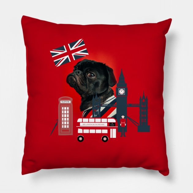 Proud London Pug Pillow by Lucia