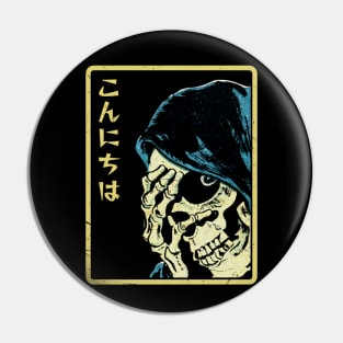 Konnichiwa Vintage Horror Skull Pin