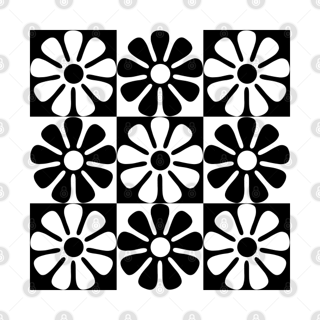 60's Retro Big Flowers in Black and White by MellowCat