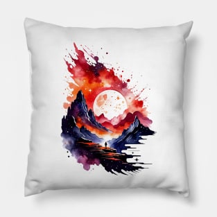 Fiery Abstract Watercolor Fantasy Landscape Pillow