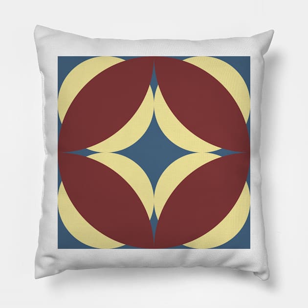 Modern Geometric Pasifika Design in French Blue, Cream and Burgundy Pillow by FrancesPoff