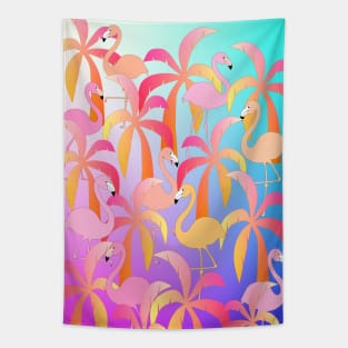 Tropical Design, Pink Sassy Flamingo And Palm Trees Tapestry