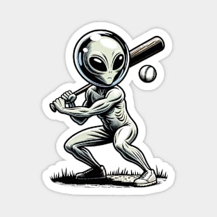 alien playing baseball Magnet