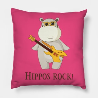 Hippos Rock, Cute Funny Hippo Pillow