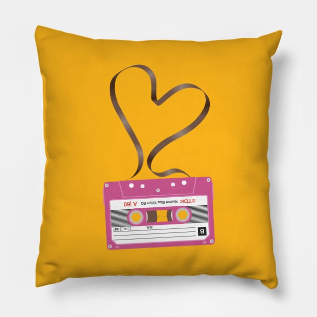 Pink Mix Cassette Tape Love Heart Pillow by Biglime