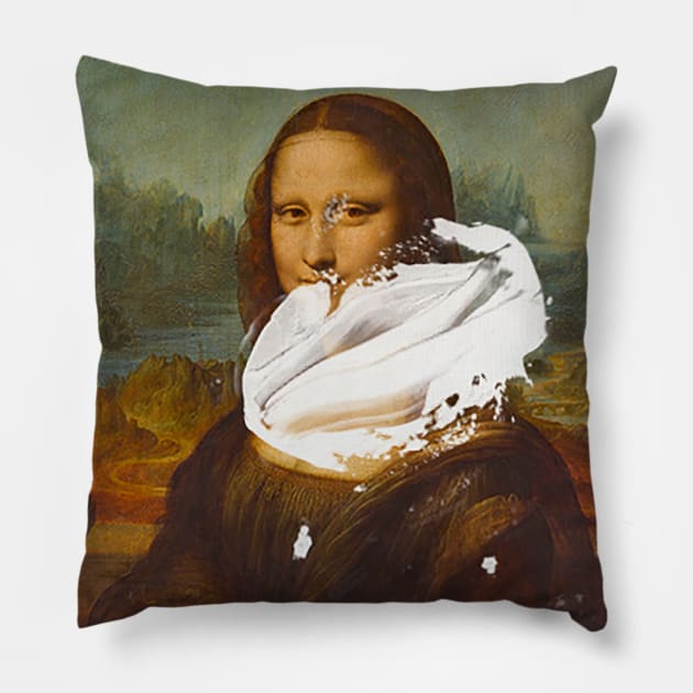Mona Lisa with custard pie Pillow by Lukasking Tees