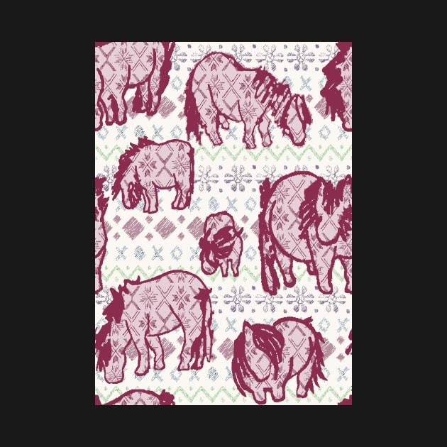 Fairisle Shetland Ponies - Red by Juliewdesigns