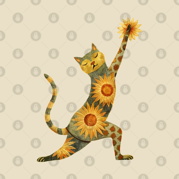 Yoga Cat with Boho Sunflower Pattern by craftydesigns