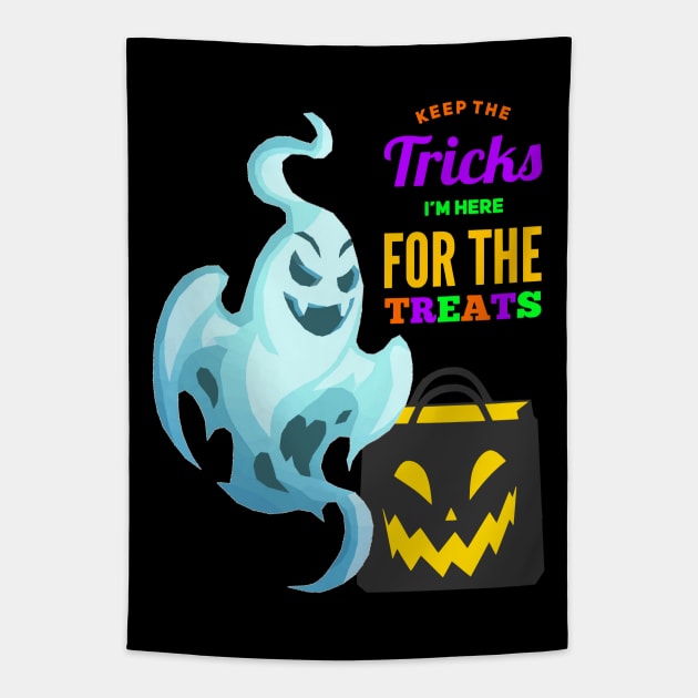 Creepy Boo Ghost Keep the Tricks I'm Here for the Treats Tapestry by Glenn Landas Digital Art