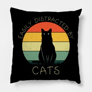 Easily Distracted By Cats Shirt Cat Lovers Women Funny Cat Pillow