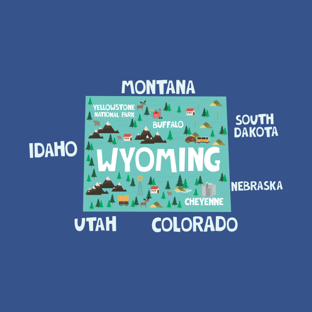 Wyoming Illustrated Map by JunkyDotCom