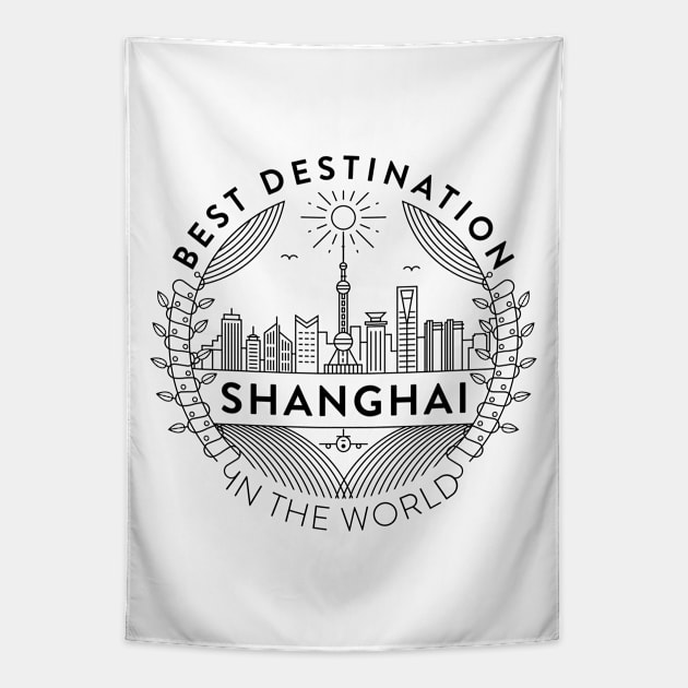 Shanghai Minimal Badge Design Tapestry by kursatunsal