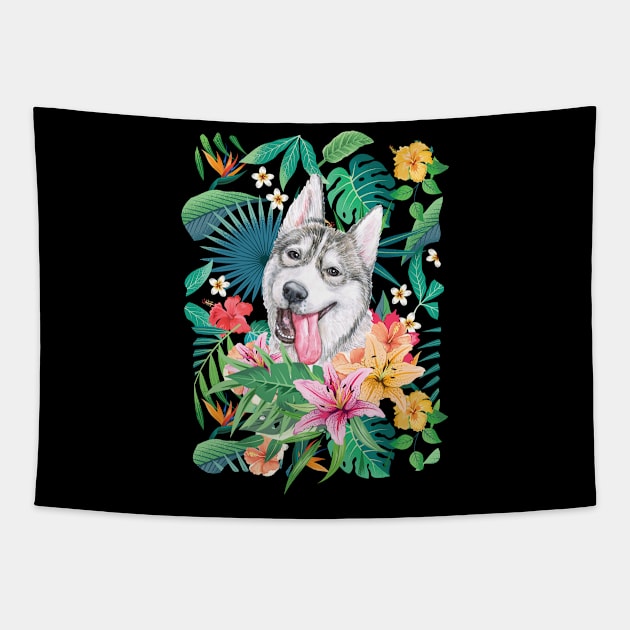 Tropical Siberian Husky 8 Tapestry by LulululuPainting